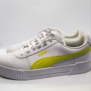 Puma White and Sunny Lime Size 9 Carina